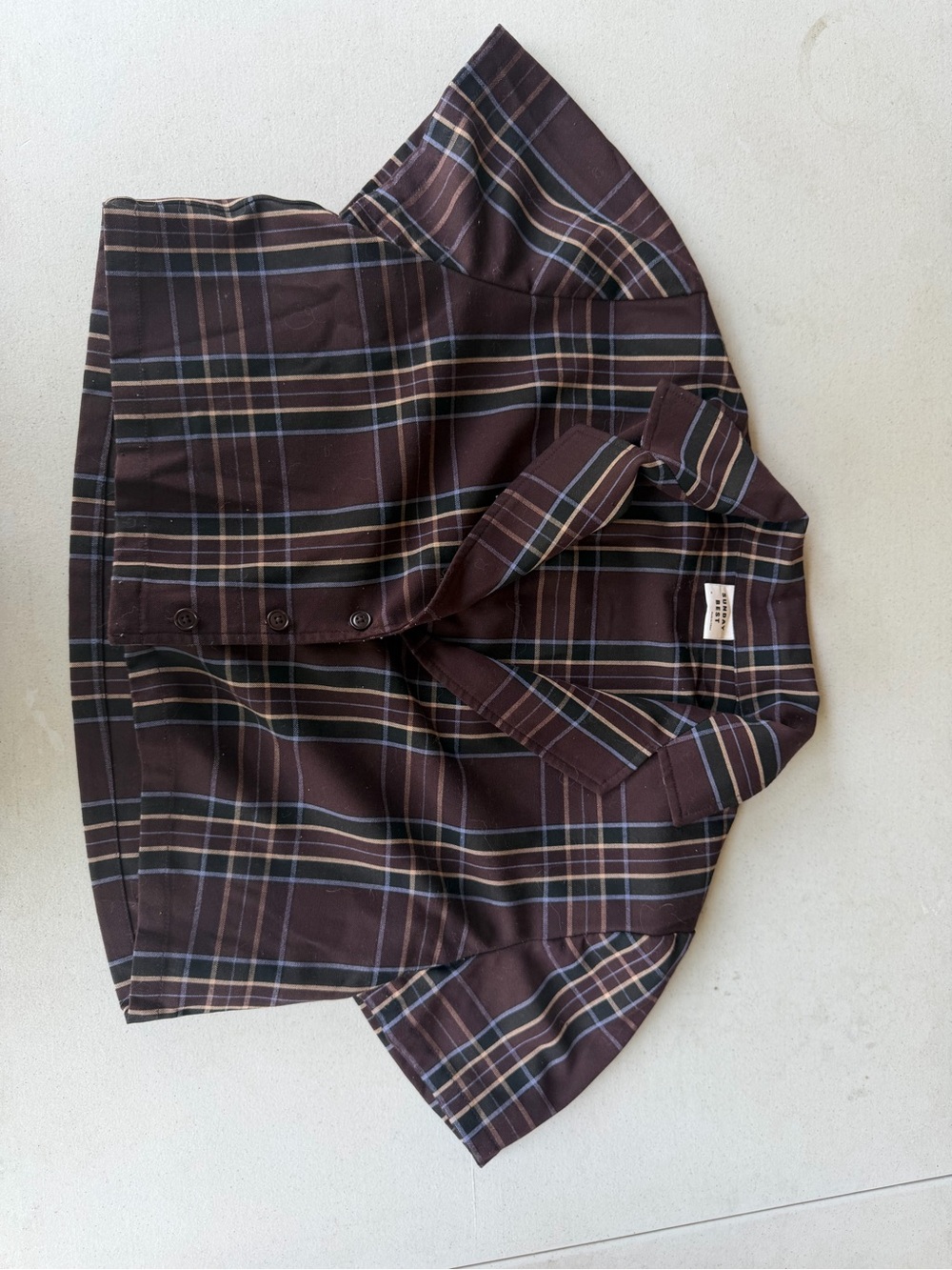 Sunday Best Brown Plaid Short-Sleeve Cropped Buttondown